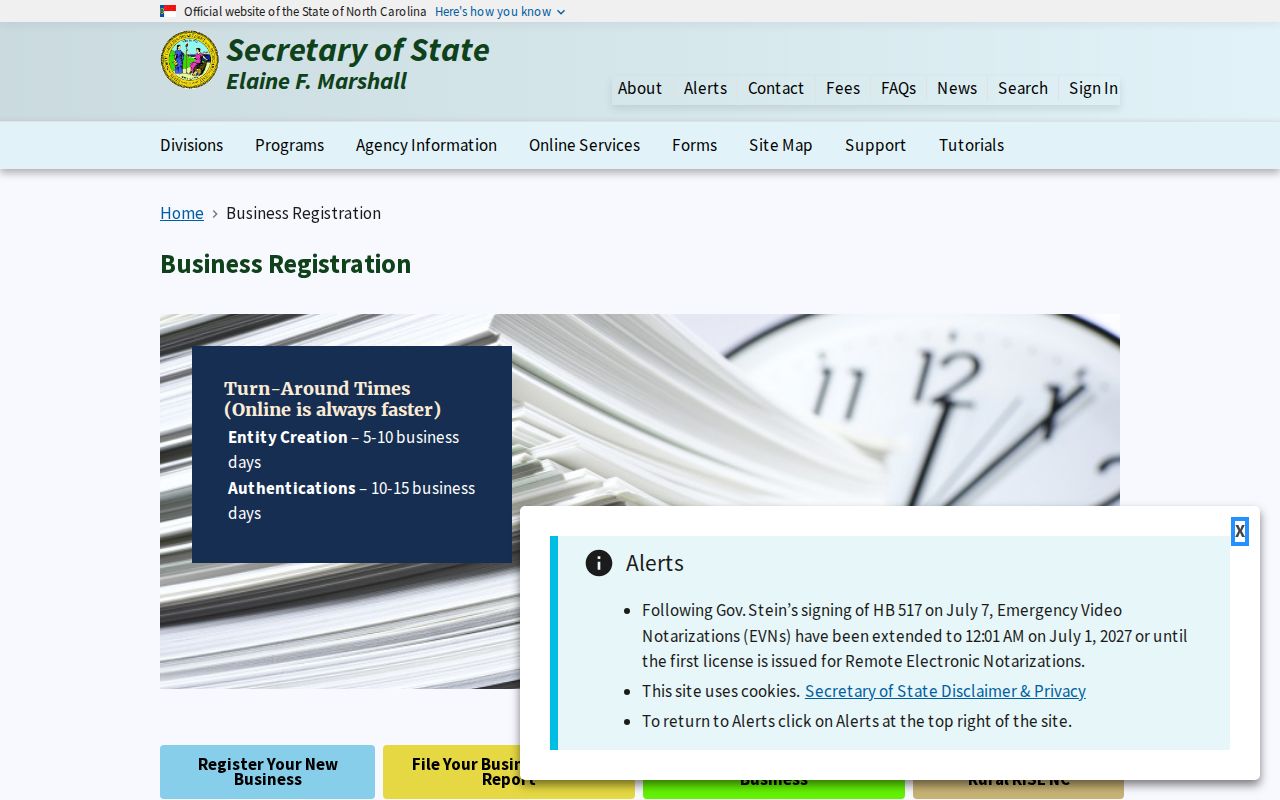 North Carolina resident lookup example of the Secretary of State business entity search