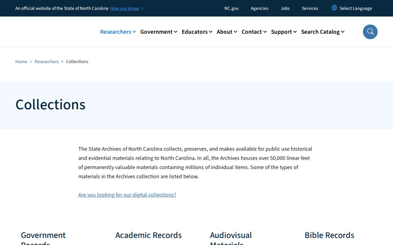 North Carolina city directory research at the State Archives collections page