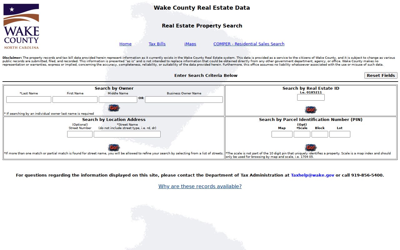 North Carolina street directory research example in the Wake County assessor and tax search