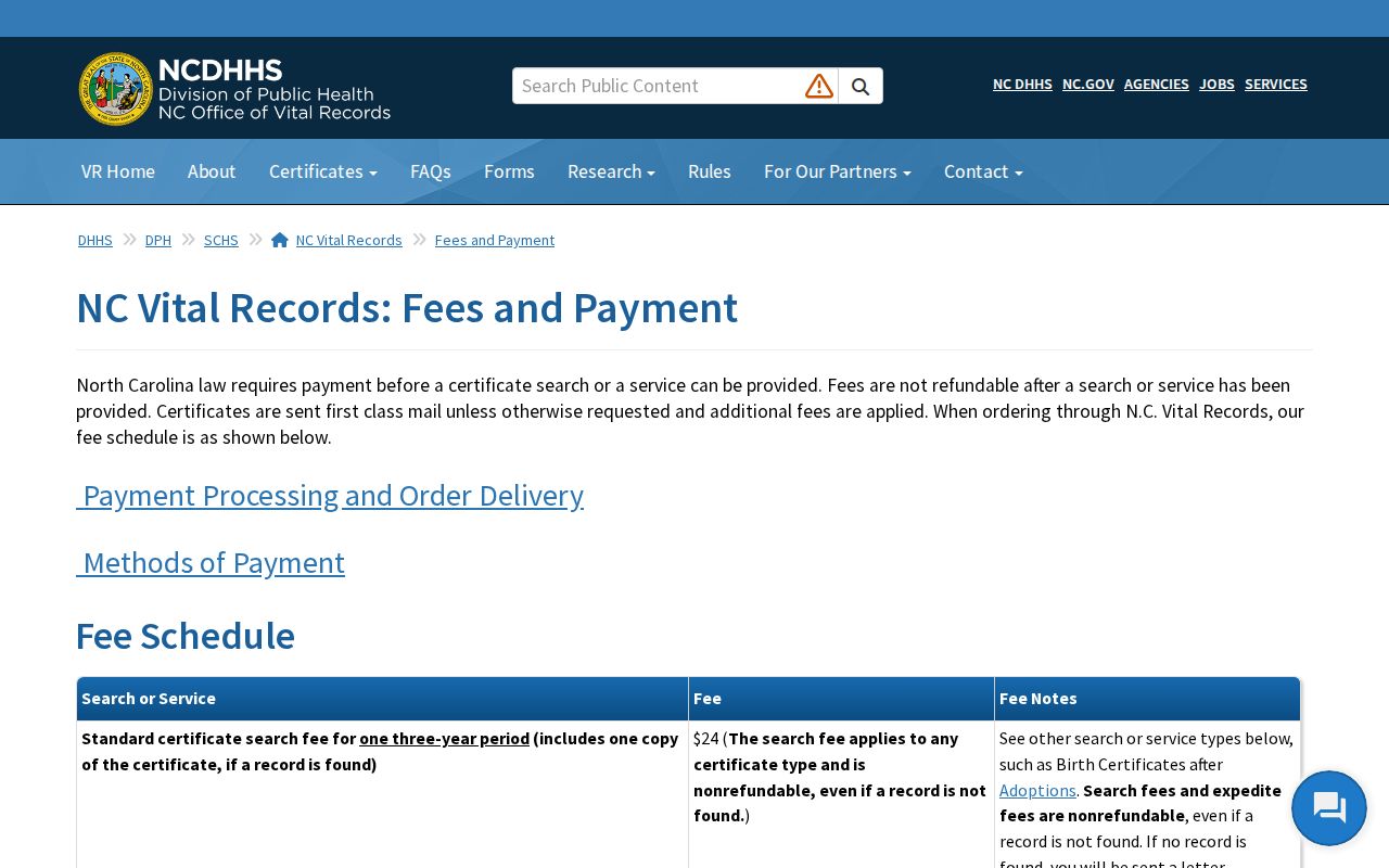 North Carolina resident lookup official vital-record fees and order charges