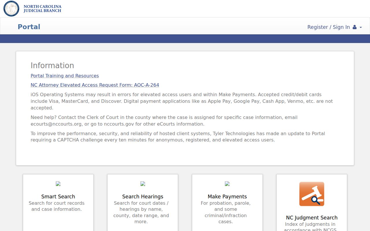 North Carolina resident lookup public eCourts case-search interface